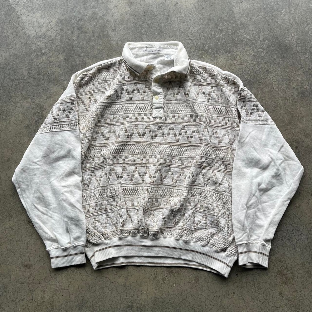 Vintage 90s white patterned rugby sweater size large